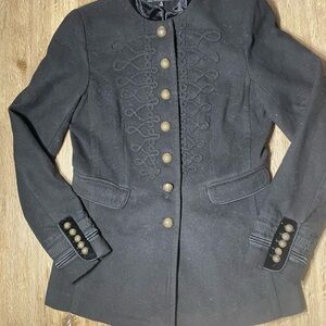 Black Military-Style Women's Coat - Classic Button Front